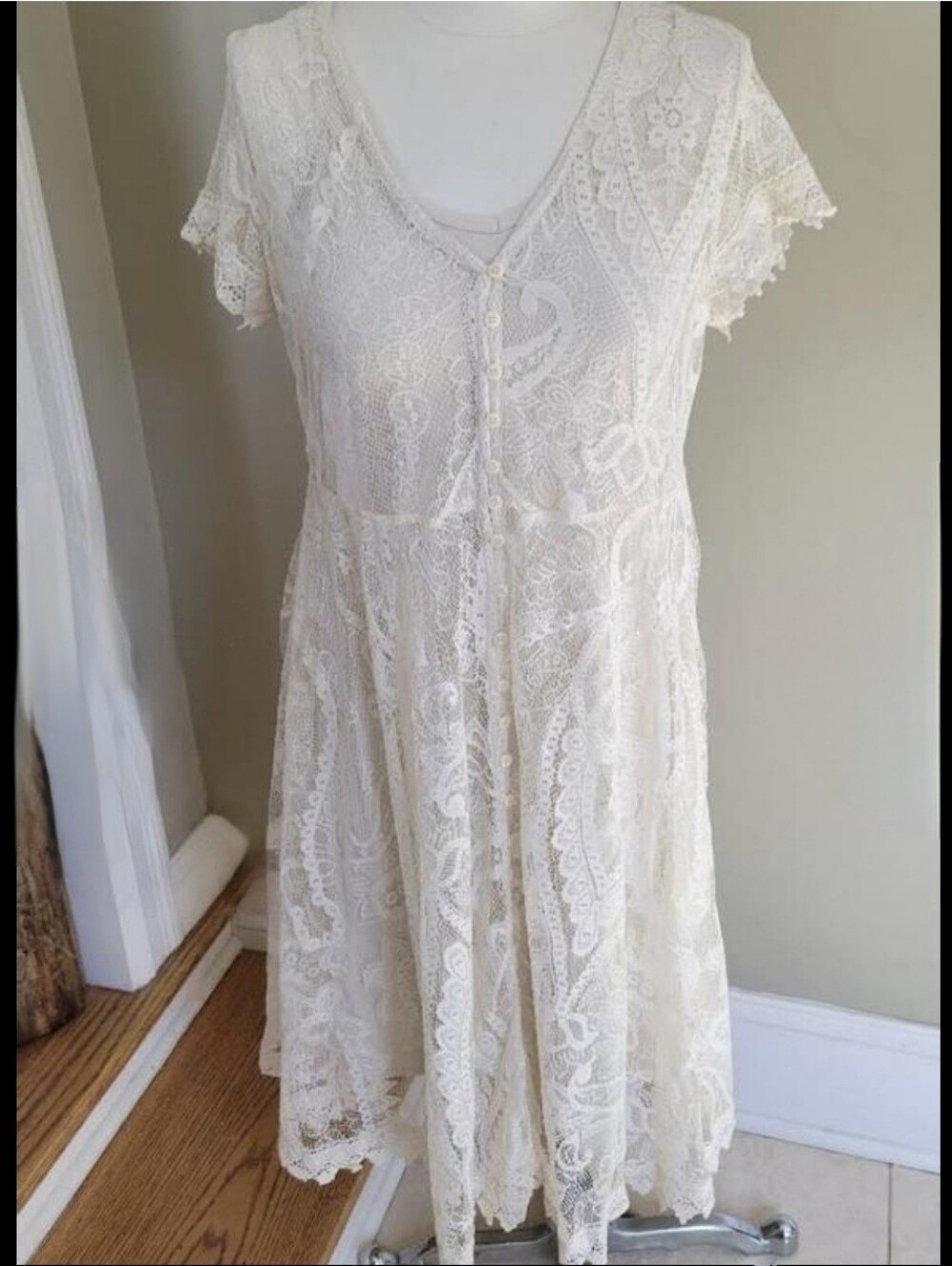 Torrid Cream Lace Midi Dress with Button-Front